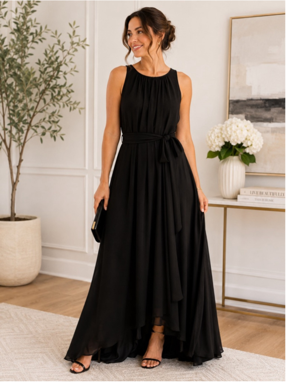 Tahari Arthur S. Levine Black High Neck Sleeveless Maxi Dress NWT Size 12
